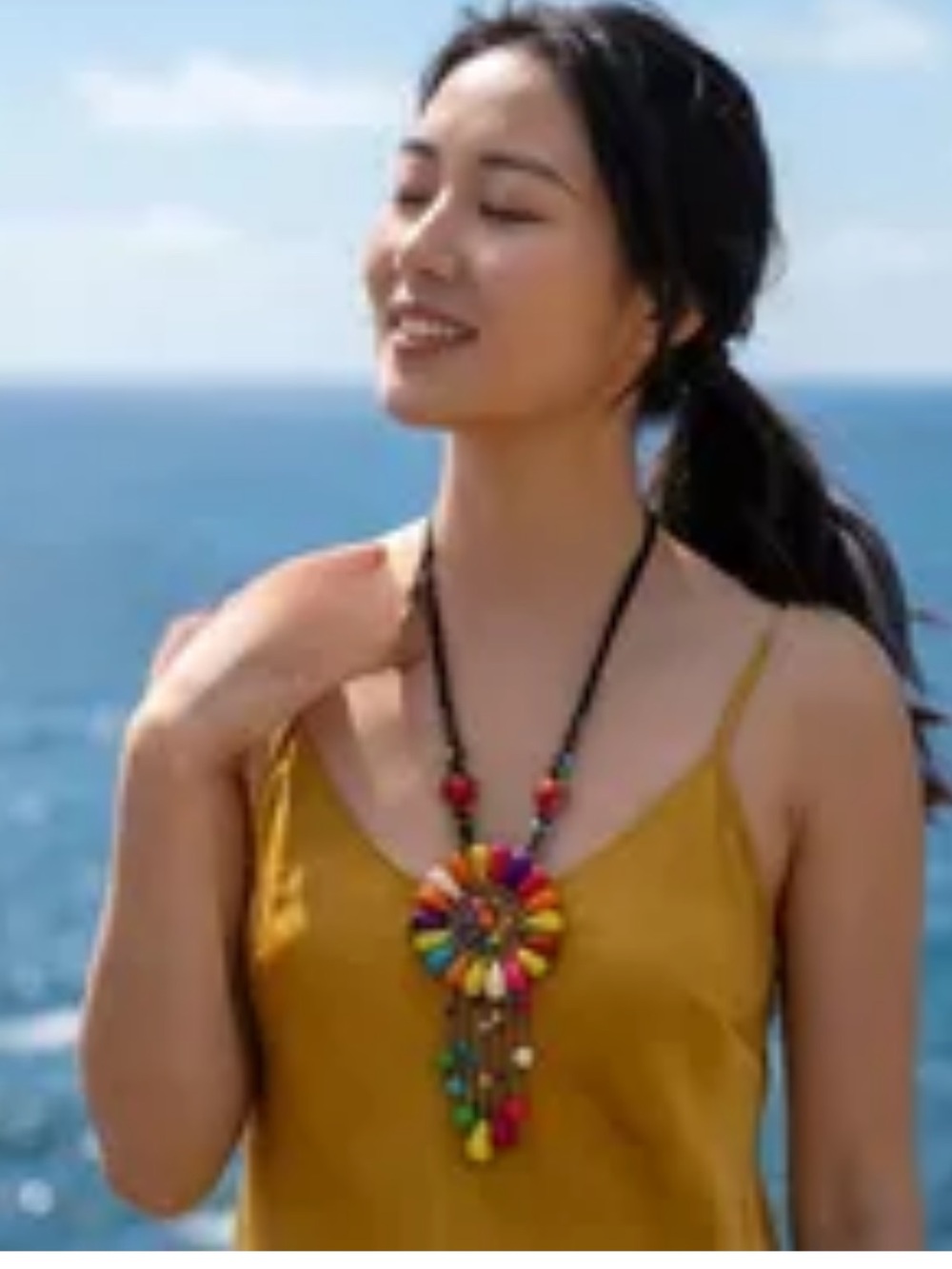 New! Boho Multicolor Pendant Statement Floral Western Concho Necklace